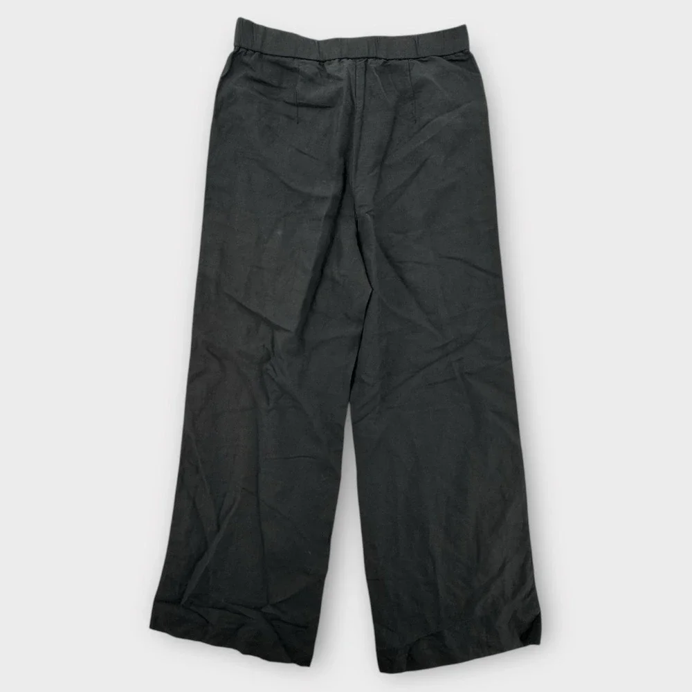 H&M Pants Womens 8 Linen Blend Wide Leg‎ High Rise Black Lightweight Baggy NEW